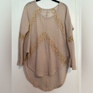 We The Free x Free People Sheer Gauzy & Lace Tunic Shirt - Size Medium